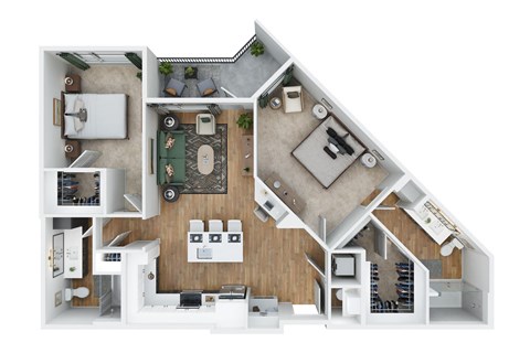 Floor plan for 2 beds, 2 baths, 1111 sqft